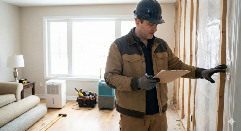 apex restore technician taking notes of property damage